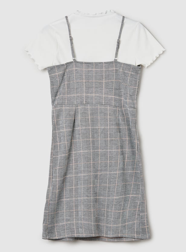 Girls Checked Pinafore Dress with T-shirt