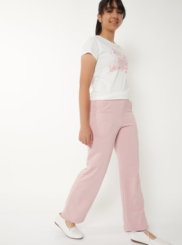Girls Solid Wide Leg Trousers