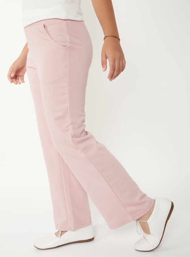 Girls Solid Wide Leg Trousers