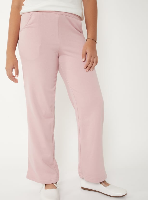 Girls Solid Wide Leg Trousers