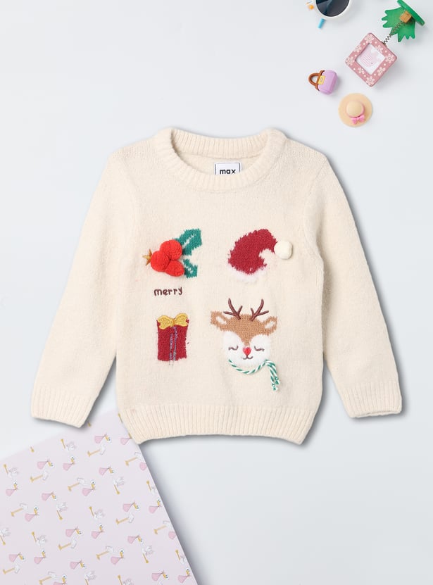 Girls Embroidered Christmas Sweater