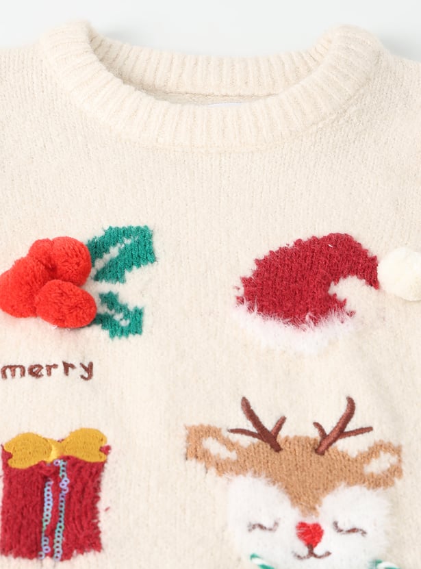Girls Embroidered Christmas Sweater