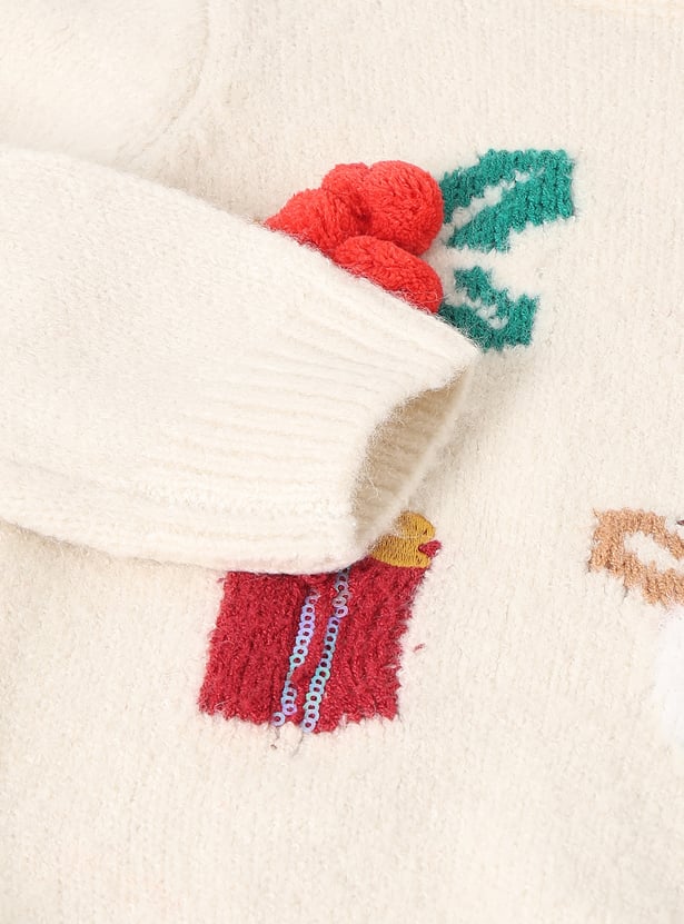 Girls Embroidered Christmas Sweater