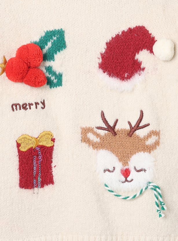 Girls Embroidered Christmas Sweater