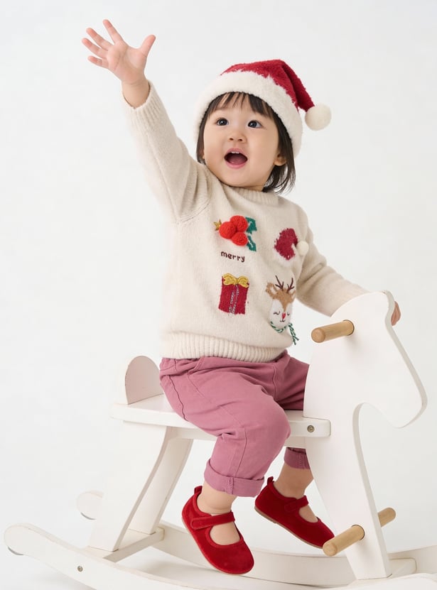 Girls Embroidered Christmas Sweater