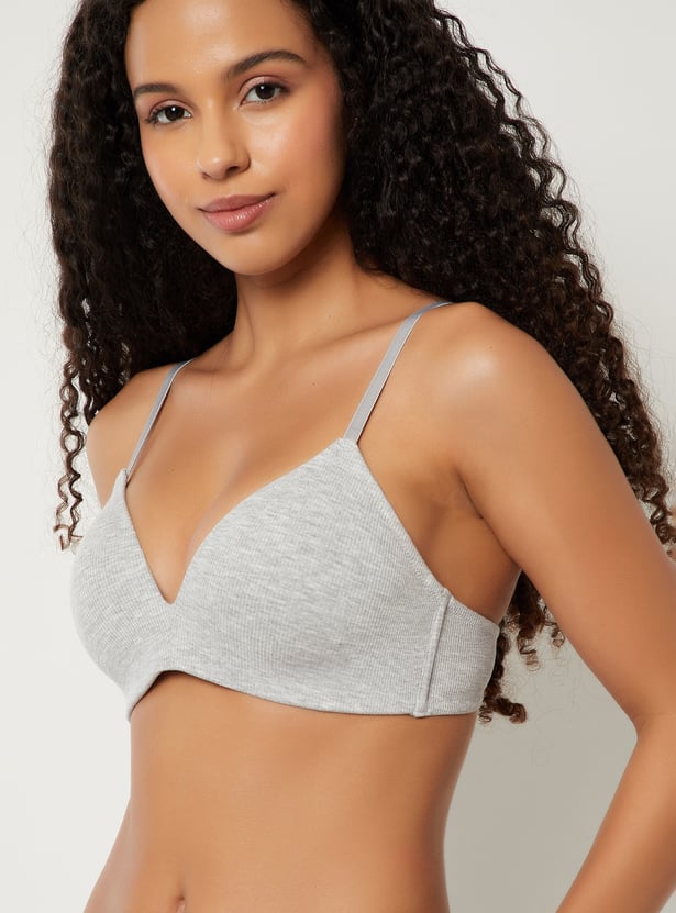 Women Ribbed Padded Non Wired T-shirt Bra