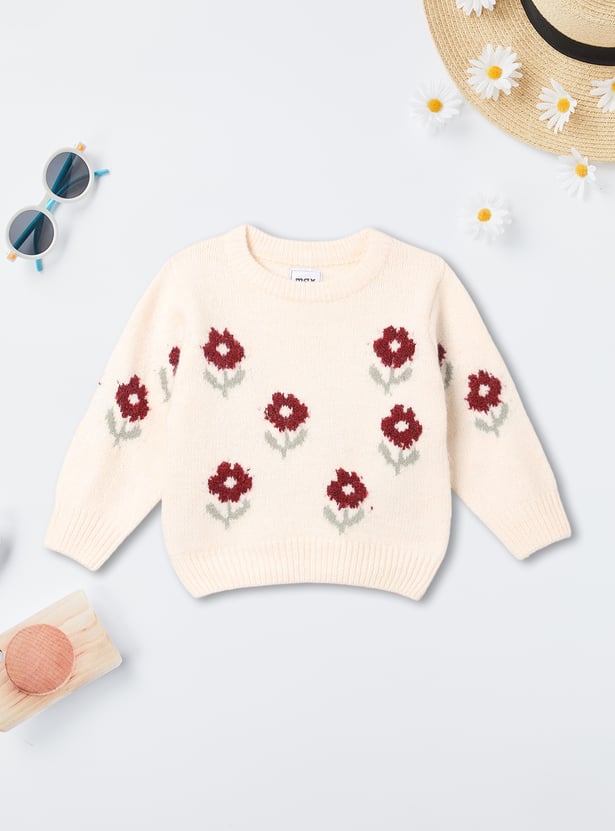 Girls Floral Embroidered Sweater