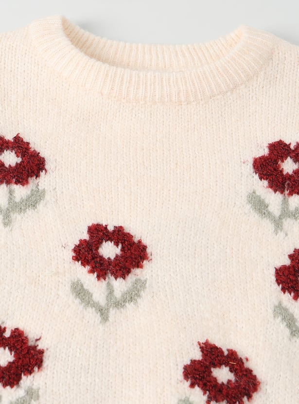 Girls Floral Embroidered Sweater