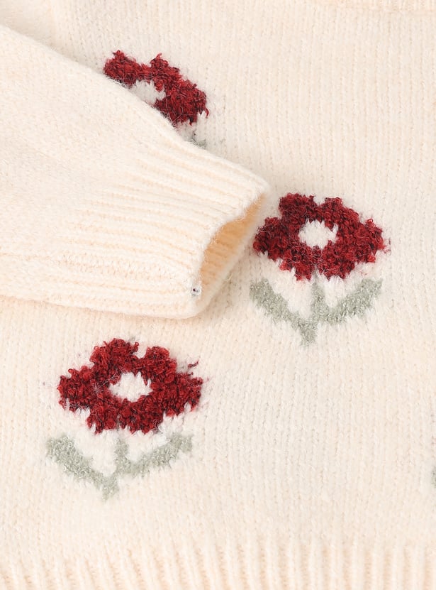 Girls Floral Embroidered Sweater