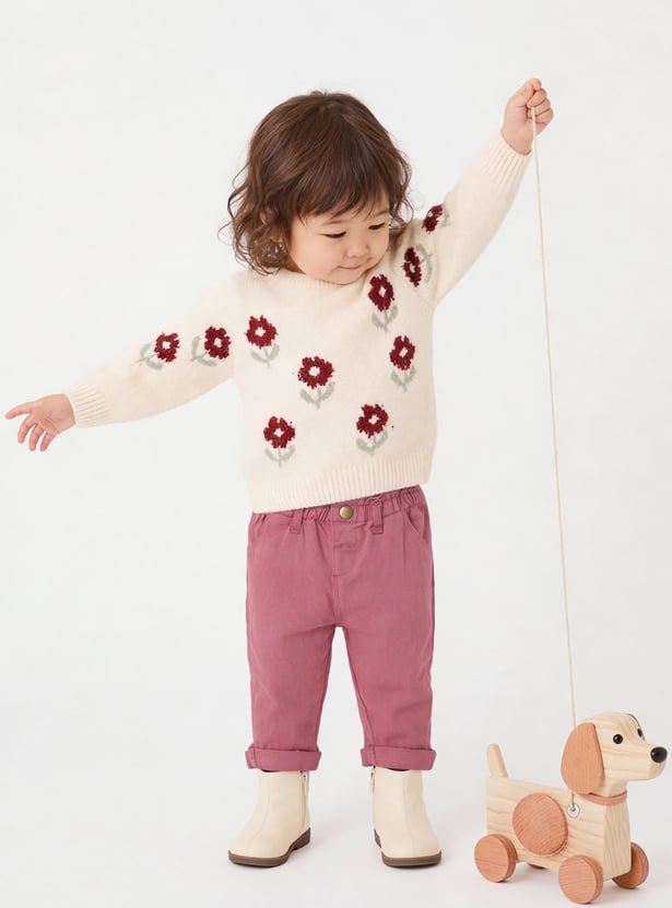 Girls Floral Embroidered Sweater