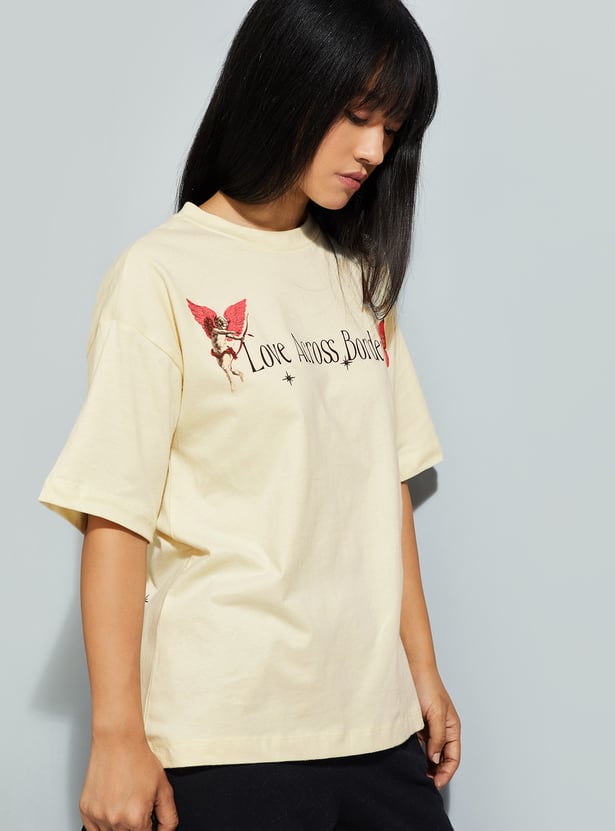 Buy URB_N Women Printed Oversized T-shirt Online at just Rs. 399.0