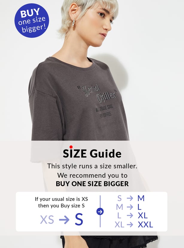 Buy ALAYA F x URB_N Women Printed Overszied T-shirt Online at just