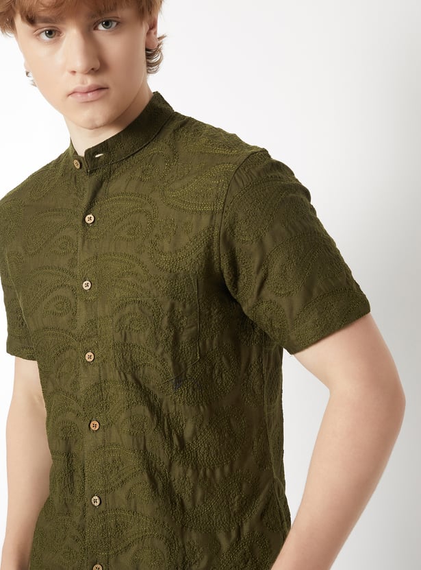 Men Embroidered Slim Fit Ethnic Shirt
