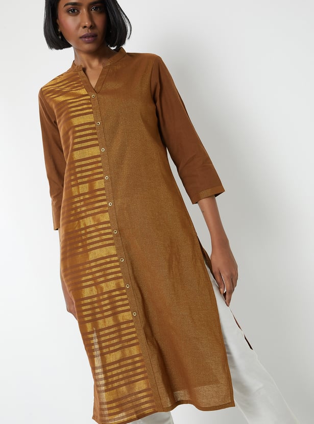 Women Metallic Print Straight Kurta