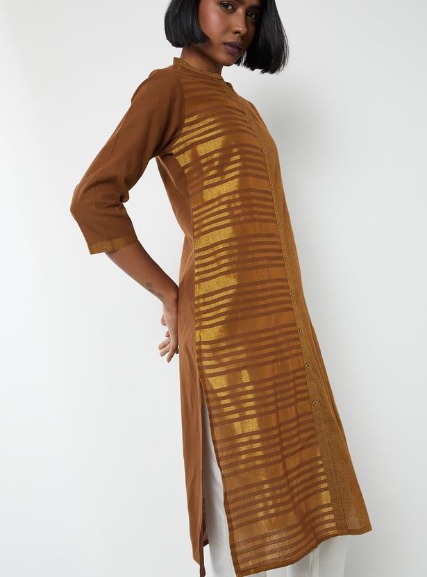 Women Metallic Print Straight Kurta