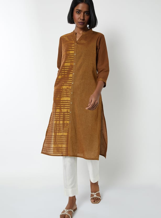 Women Metallic Print Straight Kurta