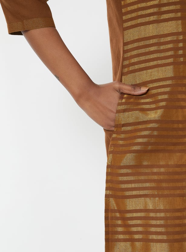 Women Metallic Print Straight Kurta