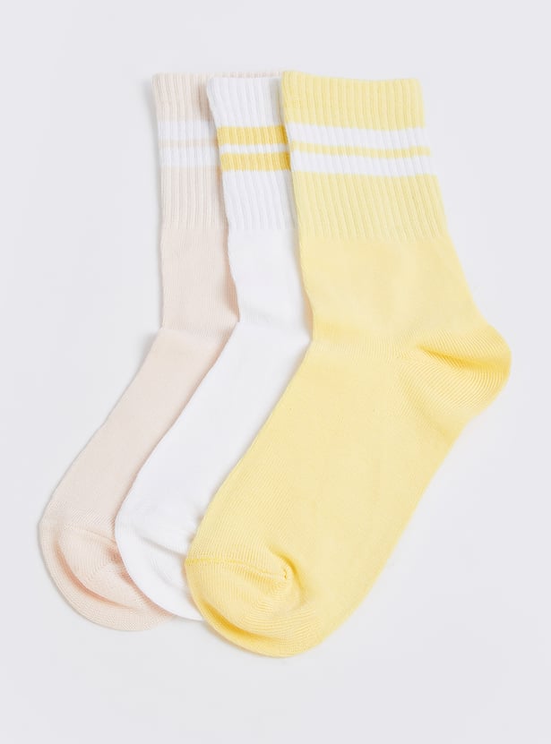 Girls Striped Crew Length Socks - Pack of 3