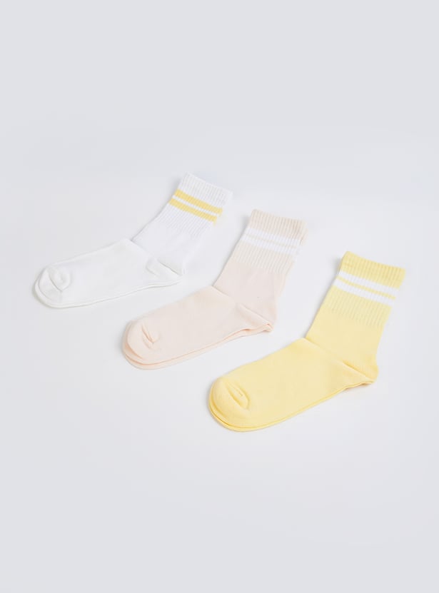 Girls Striped Crew Length Socks - Pack of 3