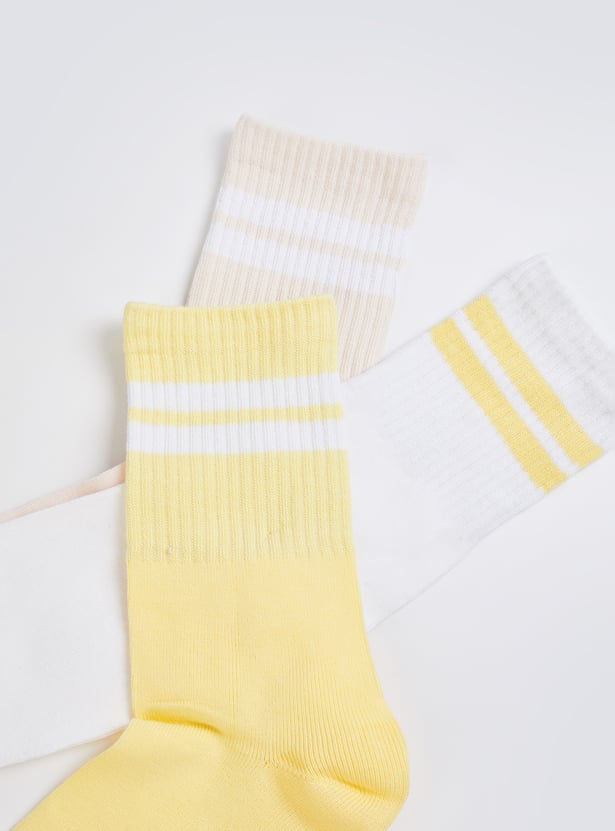 Girls Striped Crew Length Socks - Pack of 3