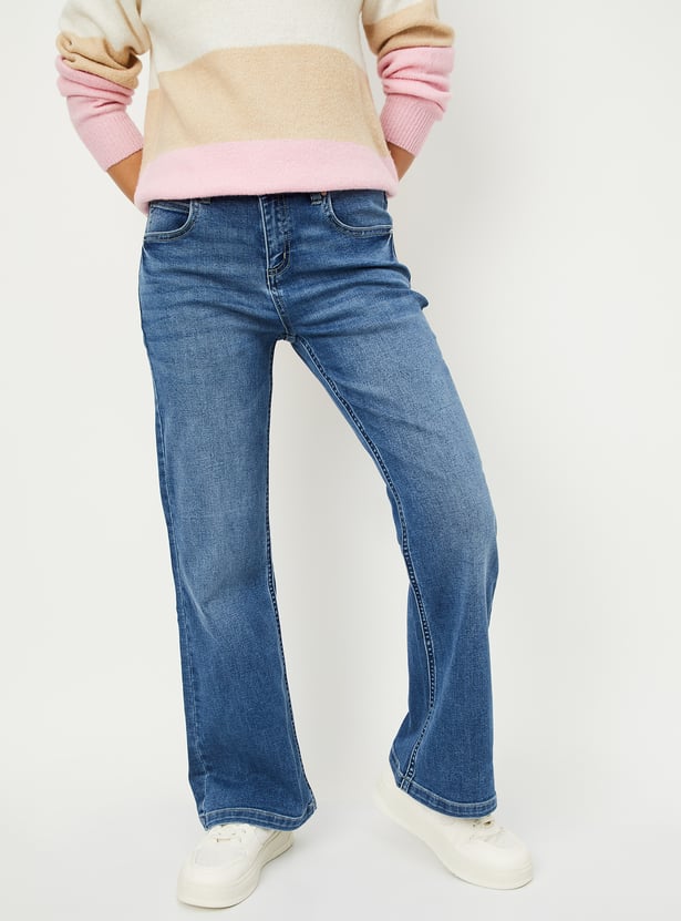 Women Washed Wide Leg Jeans