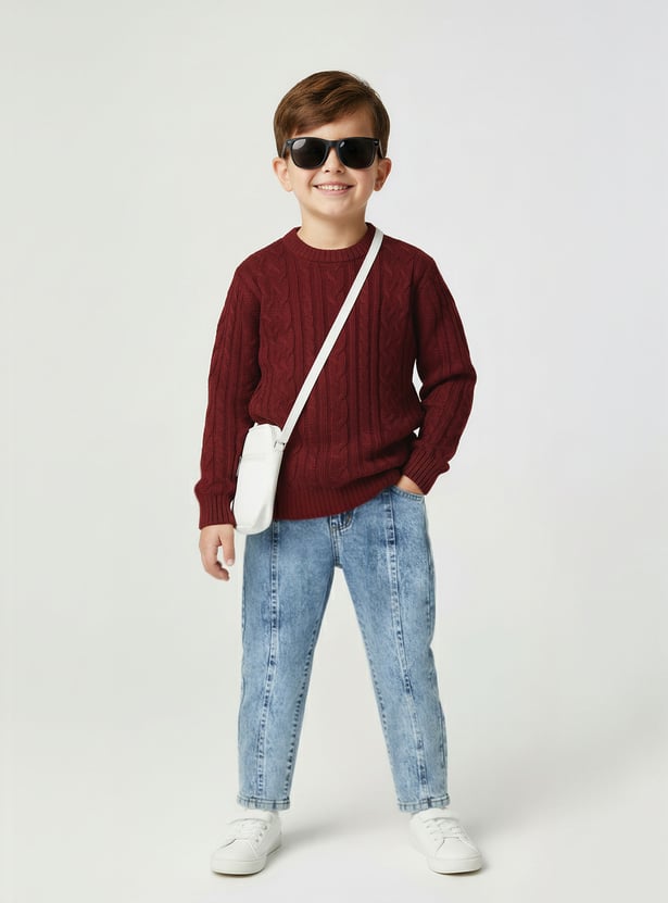 Boys Solid Cable Knit Sweater