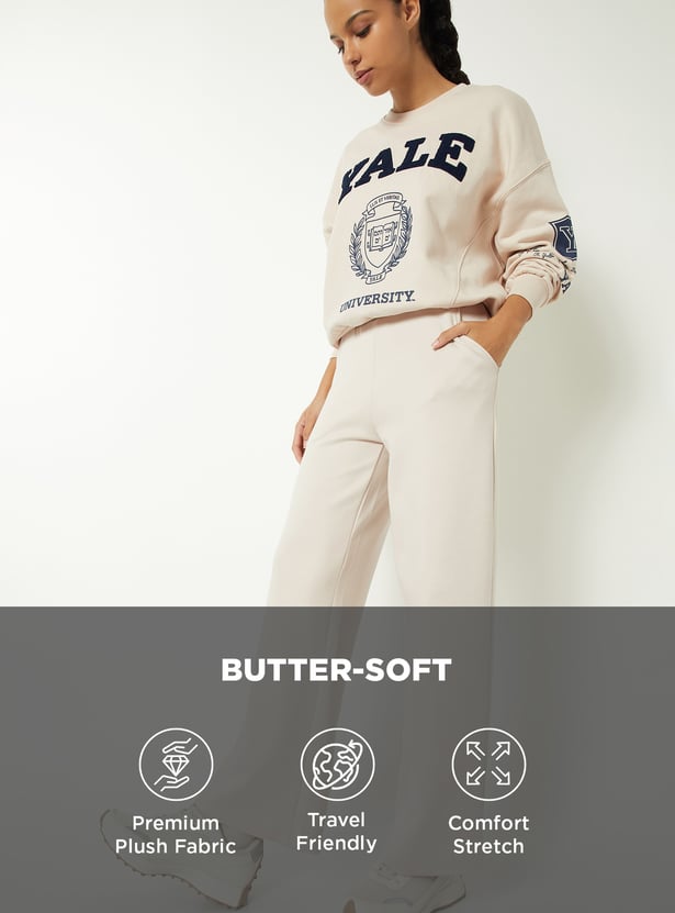 Women Solid Wide Leg Buttersoft Sports Track Pants