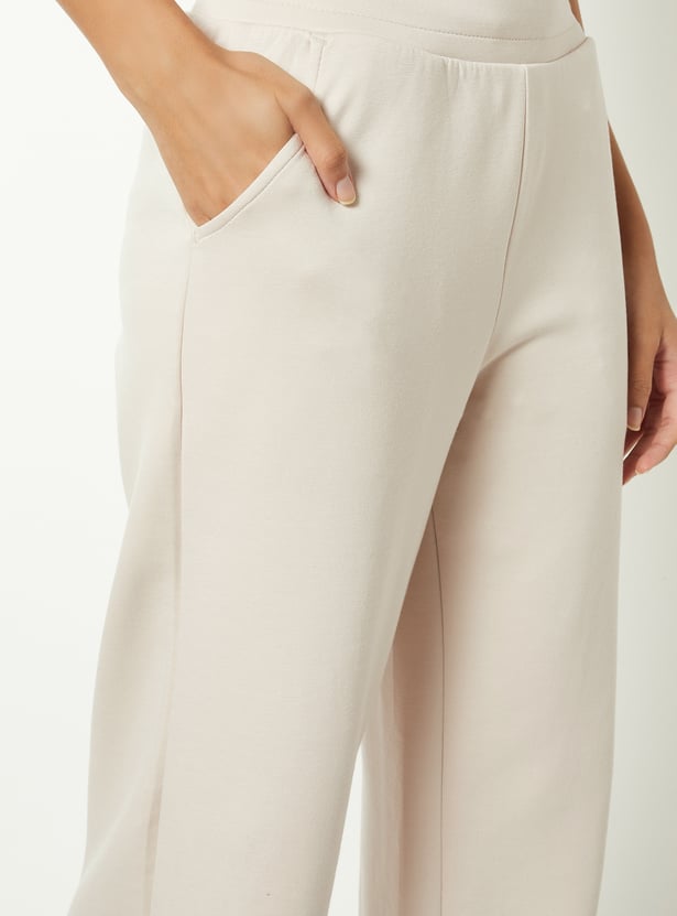 Women Solid Wide Leg Buttersoft Sports Track Pants