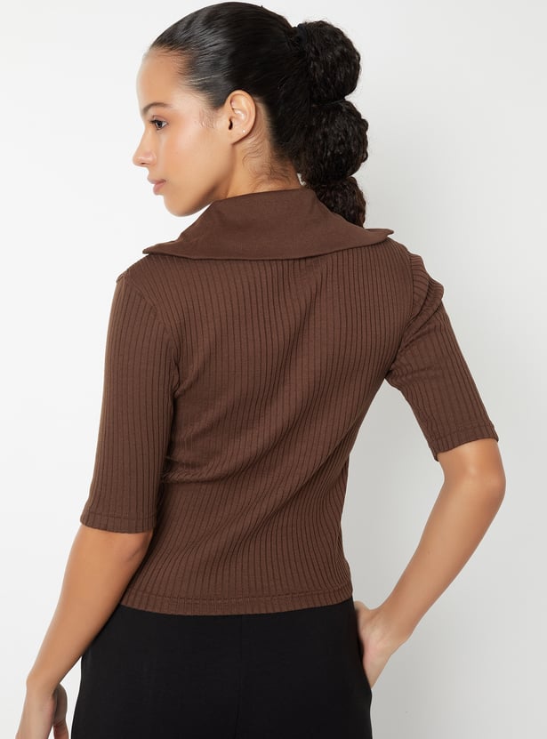 Women Ribbed Sports Polo T-shirt