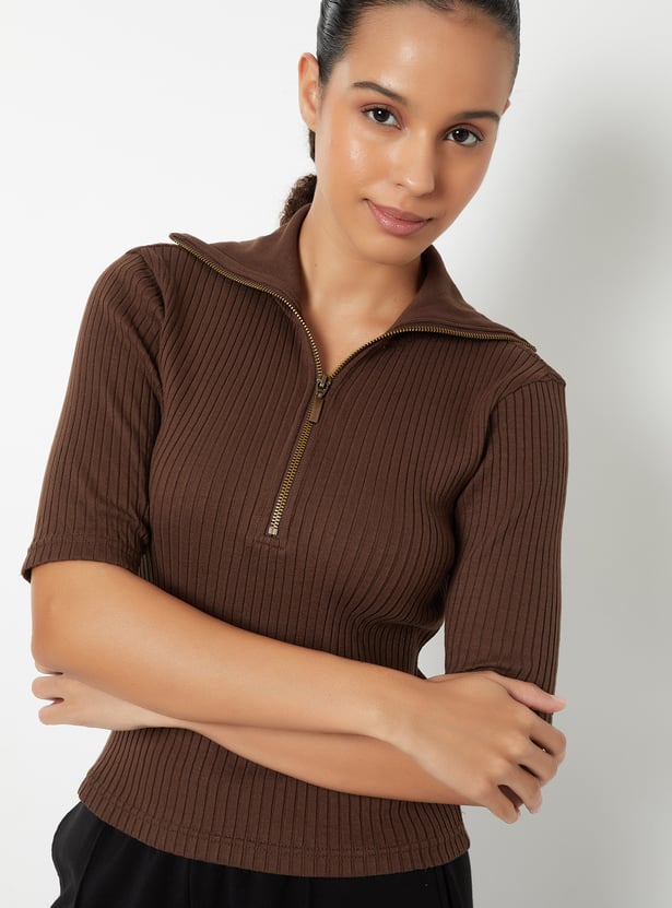 Women Ribbed Sports Polo T-shirt