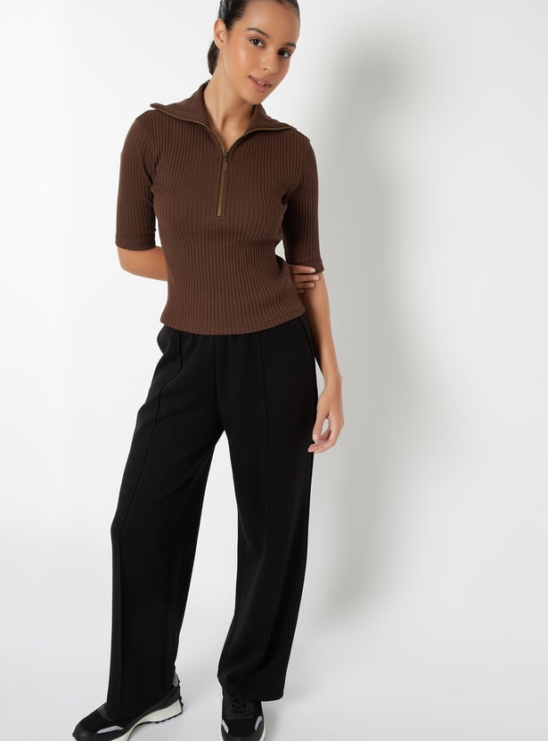 Women Ribbed Sports Polo T-shirt