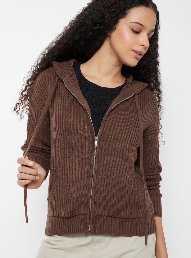 Women Knit Hooded Cardigan