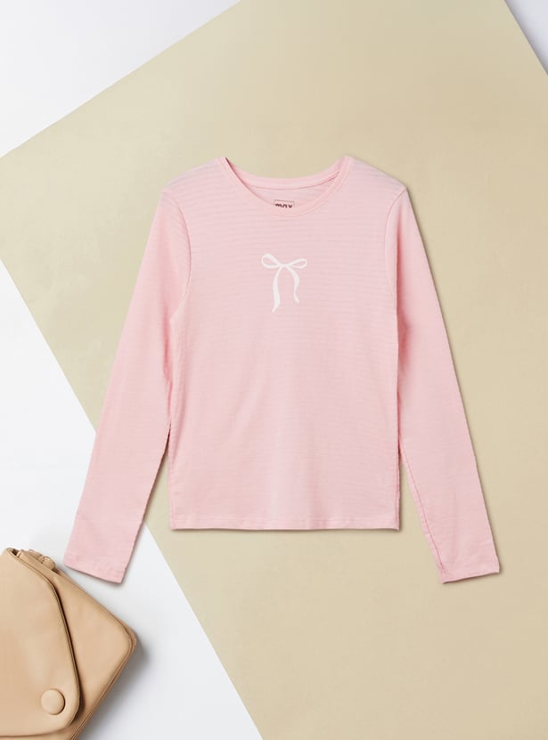 Girls Chest Print Knit T-shirt