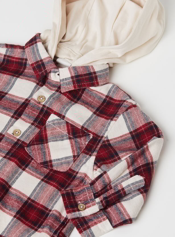 Boys Checked Hooded Shirt