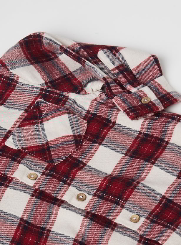 Boys Checked Hooded Shirt