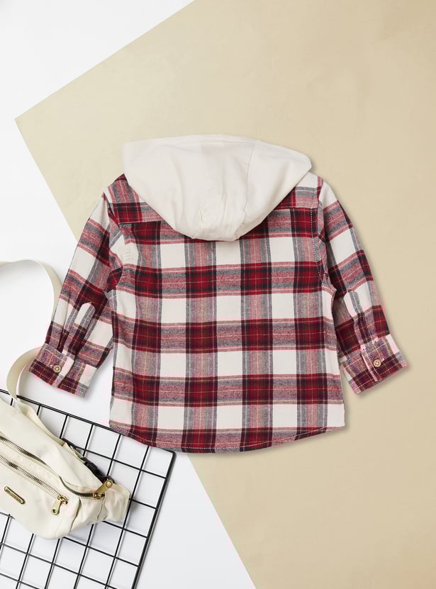Boys Checked Hooded Shirt