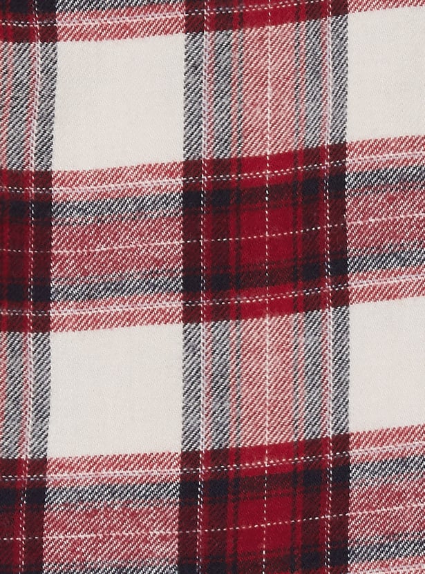 Boys Checked Hooded Shirt