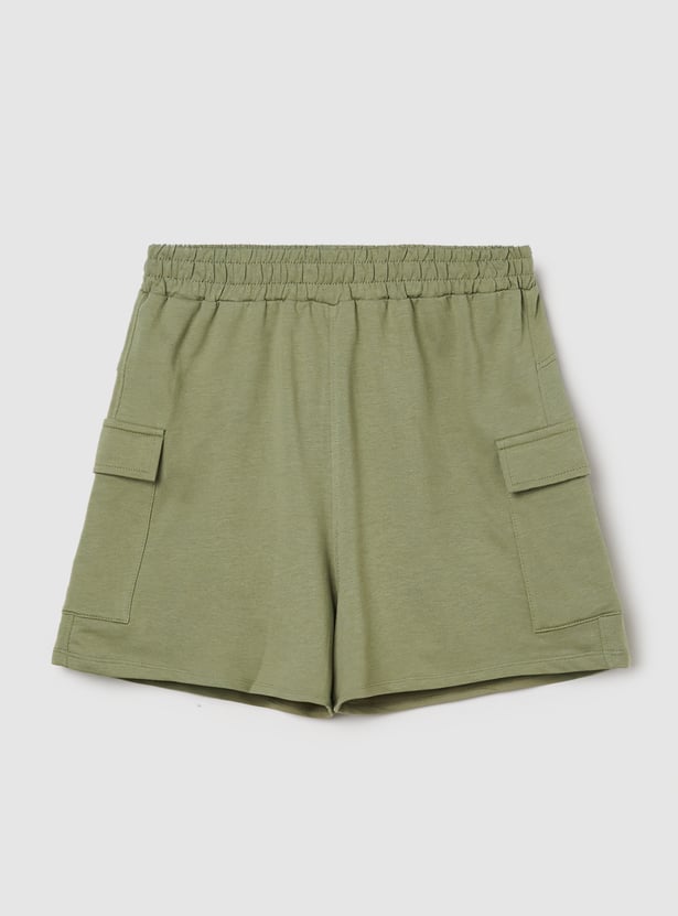 Girls Solid Cargo Shorts