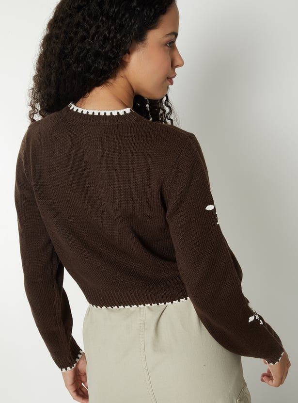 Women Floral Embroidered Cropped Cardigan