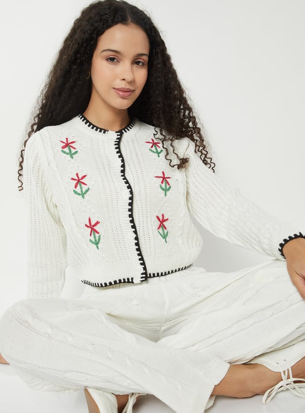 Women Floral Embroidered Cardigan