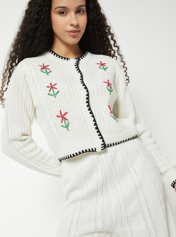 Women Floral Embroidered Cardigan