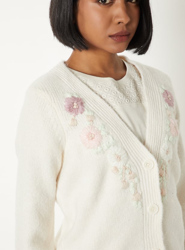 Women Floral Embroidered Cardigan