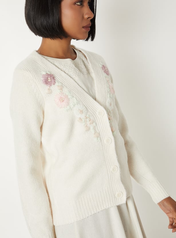 Women Floral Embroidered Cardigan