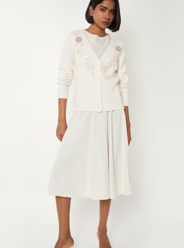 Women Floral Embroidered Cardigan