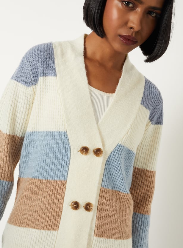Women Knit Colourblock Cardigan