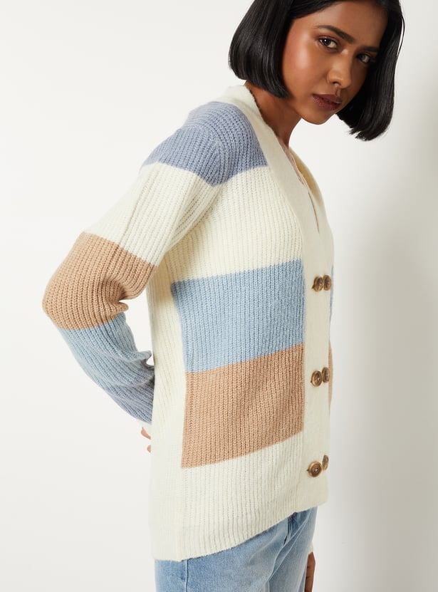 Women Knit Colourblock Cardigan