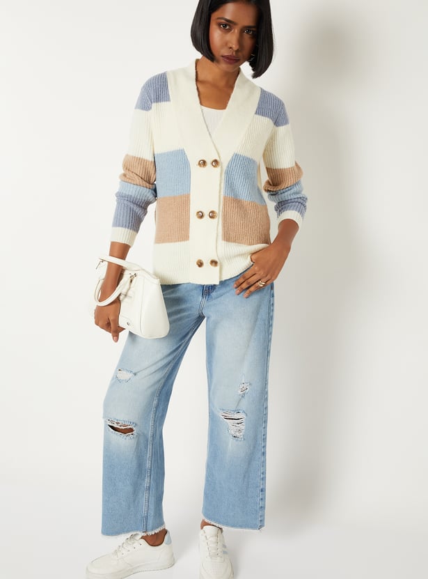 Women Knit Colourblock Cardigan