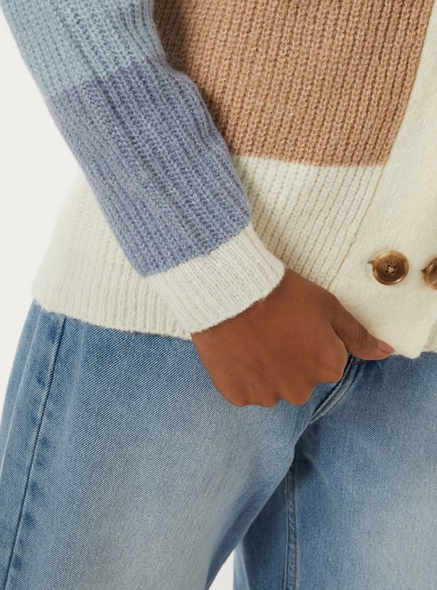 Women Knit Colourblock Cardigan