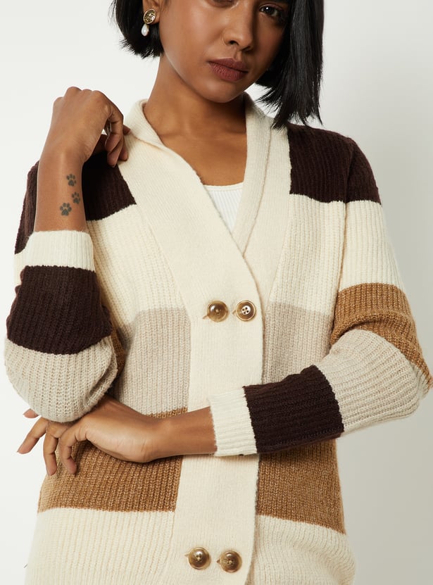 Women Knit Colourblock Cardigan