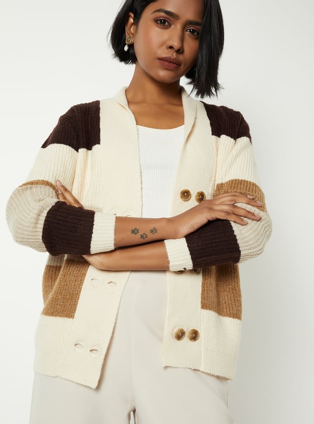 Women Knit Colourblock Cardigan
